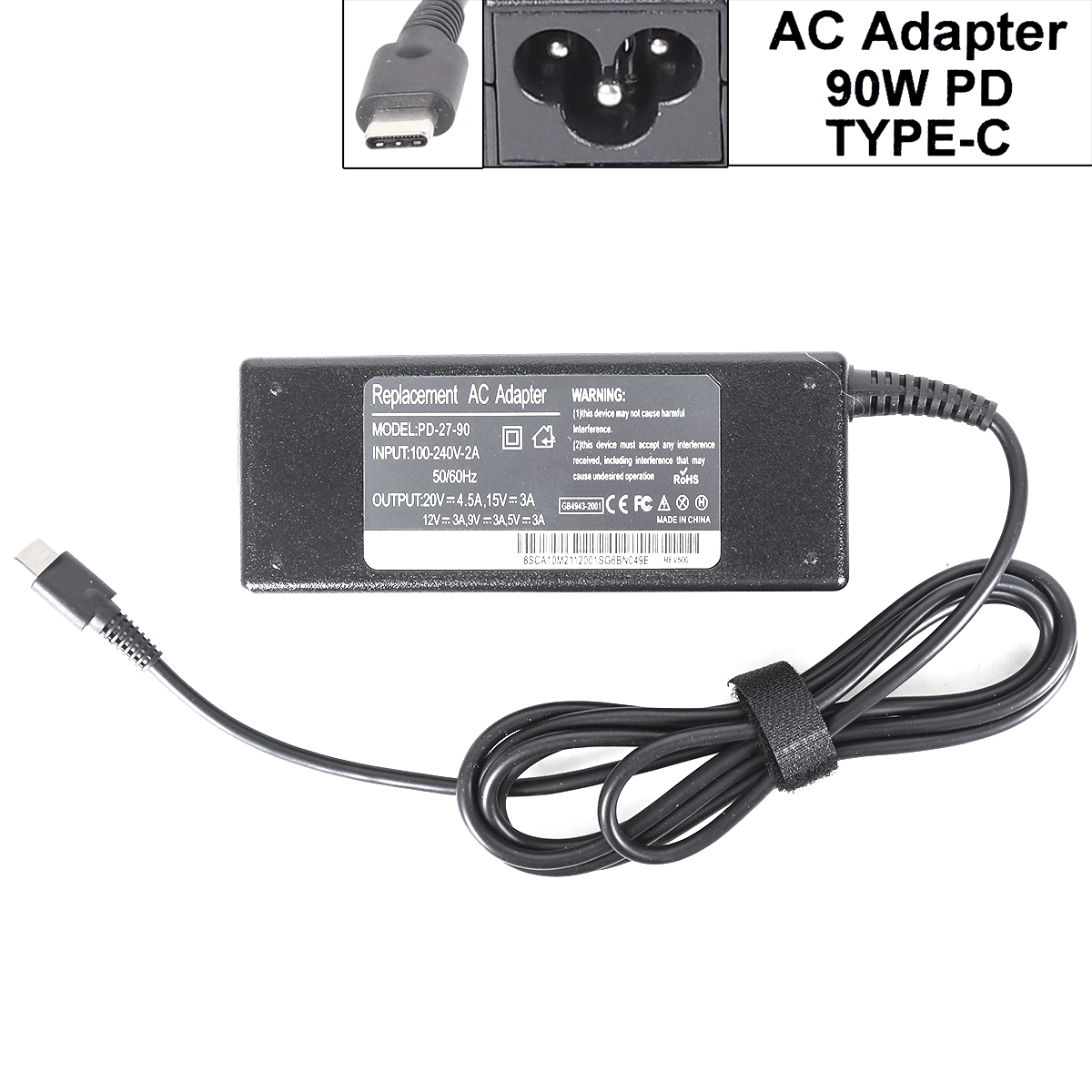 Picture of Desktop PD power supply 90W INPUT 100V-240V OUTPUT 5V3A/9V3A/12V3A/15V3A/20V4.5A 1.8M Type-c socket
